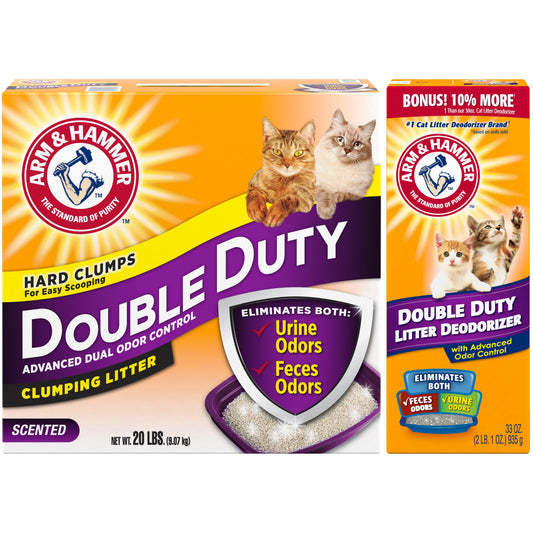 Arm & Hammer Double Duty Bundle: Advanced Odor Control Clumping Cat Litter, Scented, 20lbs + Litter Deodorizer/Pet Odor Eliminator