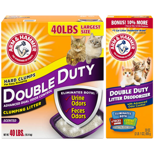 Arm & Hammer Double Duty Bundle: Advanced Odor Control Clumping Cat Litter, Scented, 40lbs + Litter Deodorizer/Pet Odor Eliminator