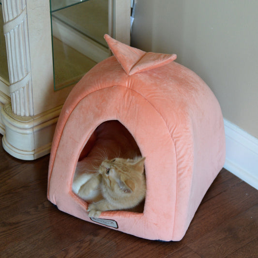 Armarkat Hooded Pet Cat Bed, Orange 14 x 12.5 In