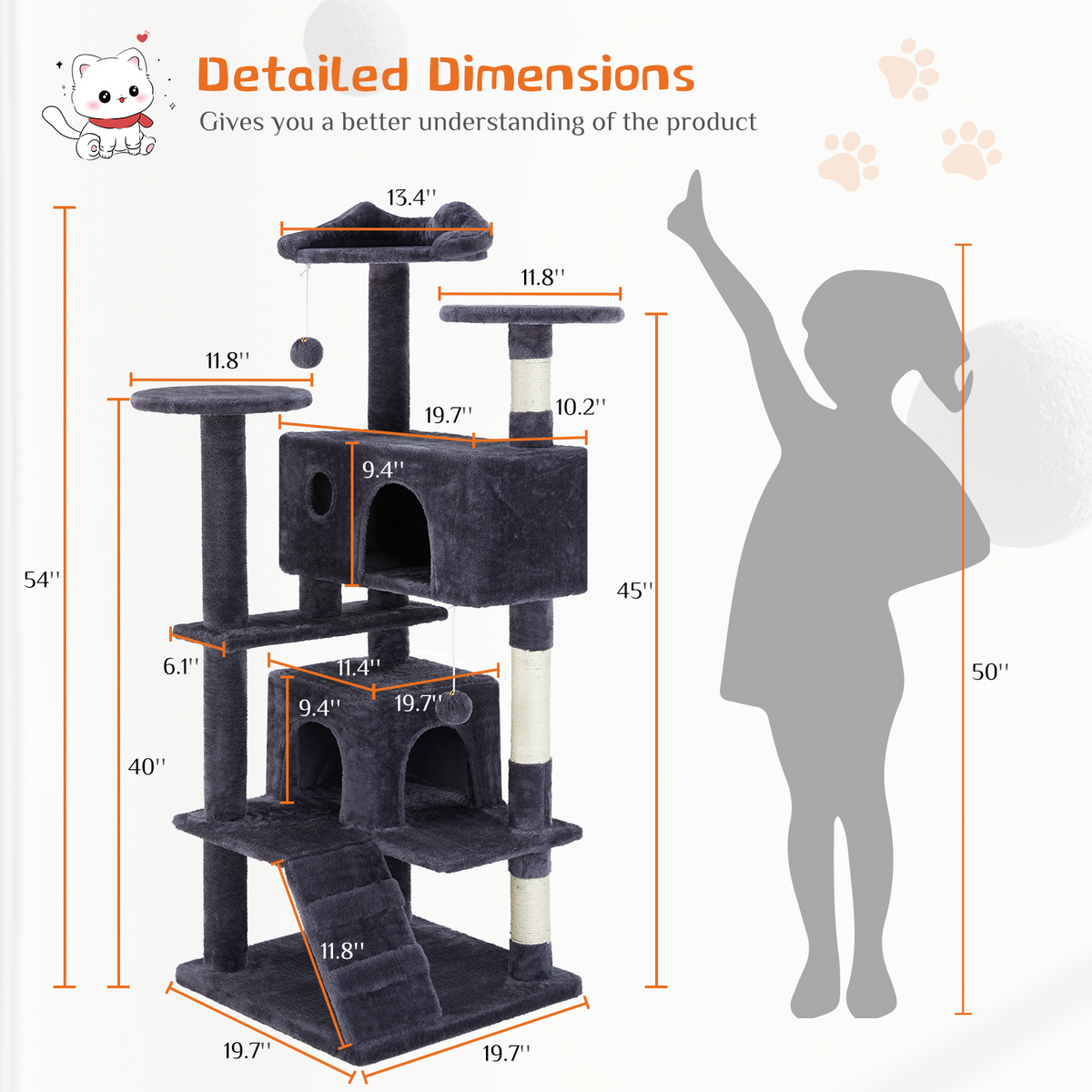 Aukfa Large Cat Tree Cat Tower Condo with Scratching Post for Adult Cats Kittens,Dark Blue — product image 2