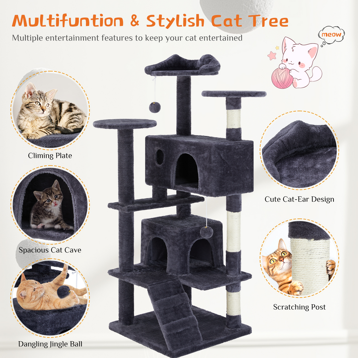 Aukfa Large Cat Tree Cat Tower Condo with Scratching Post for Adult Cats Kittens,Dark Blue — product image 3