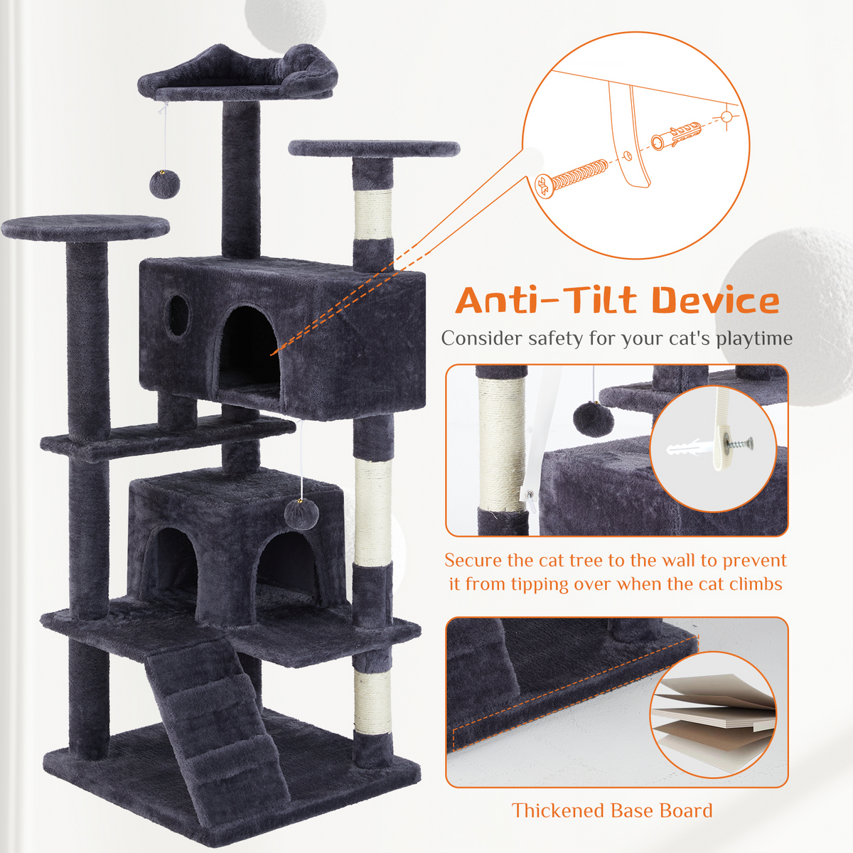 Aukfa Large Cat Tree Cat Tower Condo with Scratching Post for Adult Cats Kittens,Dark Blue — product image 4