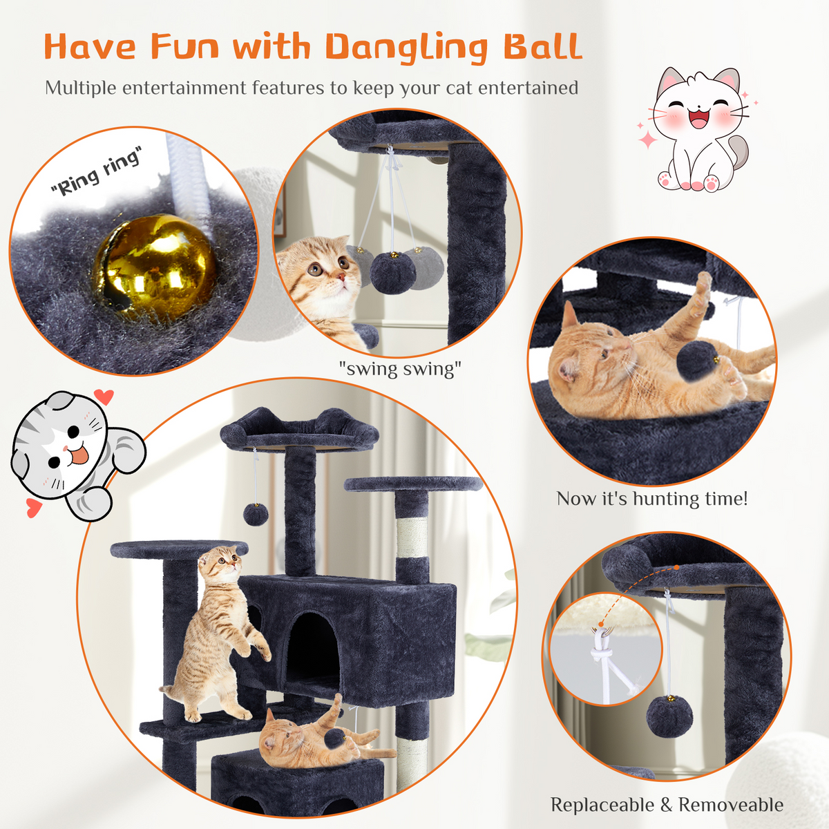 Aukfa Large Cat Tree Cat Tower Condo with Scratching Post for Adult Cats Kittens,Dark Blue — product image 6
