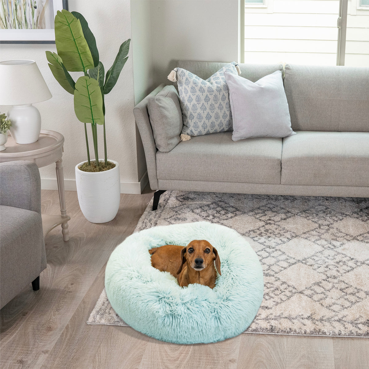 Best Friends by Sheri Original Calming Donut Dog and Cat Bed, Shag Faux Fur, Baby Blue, (23in x 23in) - Anxiety Relief for Pets Up to 25 lbs — product image 6
