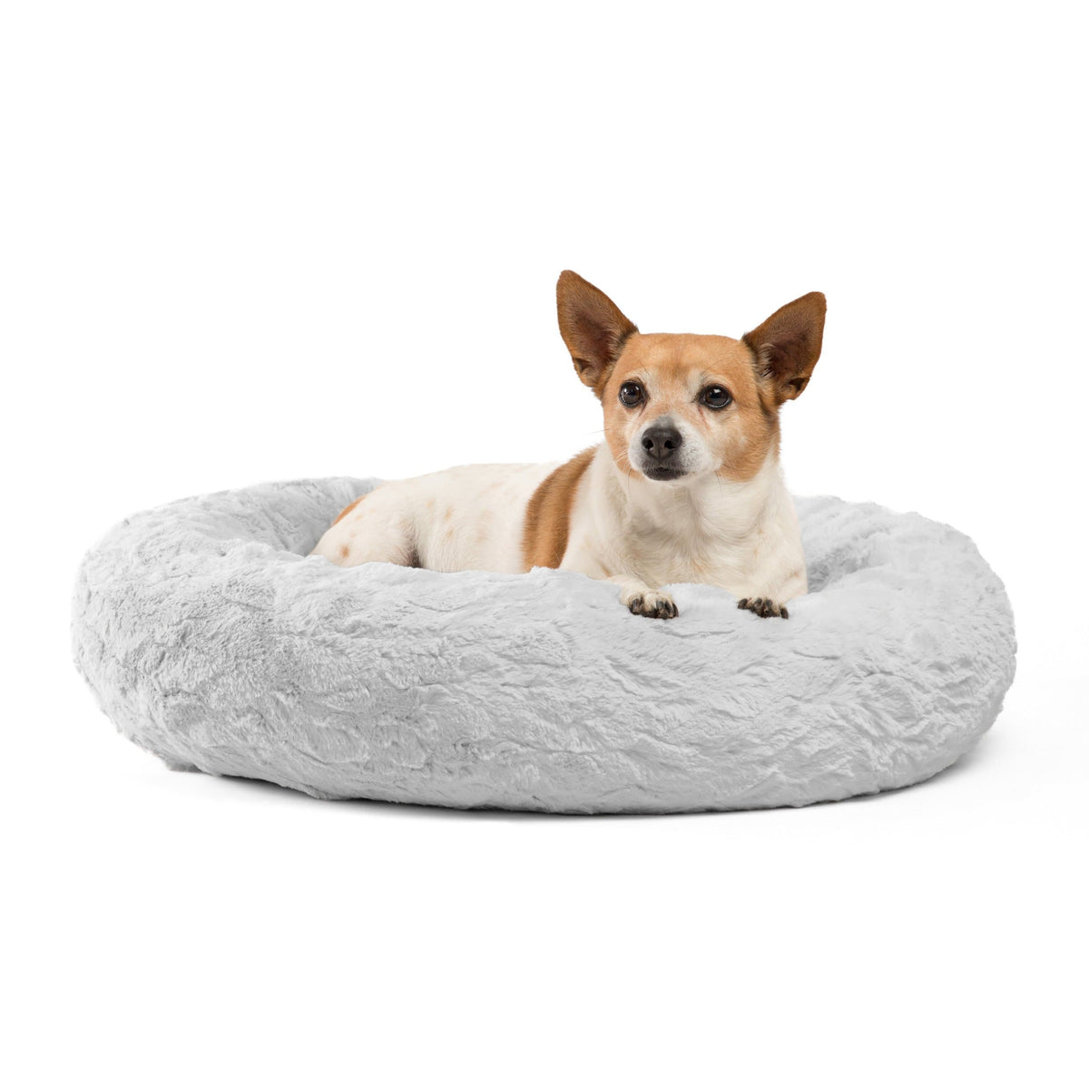 Best Friends by Sheri The Original Calming Donut Dog Bed – Washable Plush Pet Bed for Cats & Small Dogs up to 25 lbs, Lux Faux Fur, Gray, Small (23" x 23")
