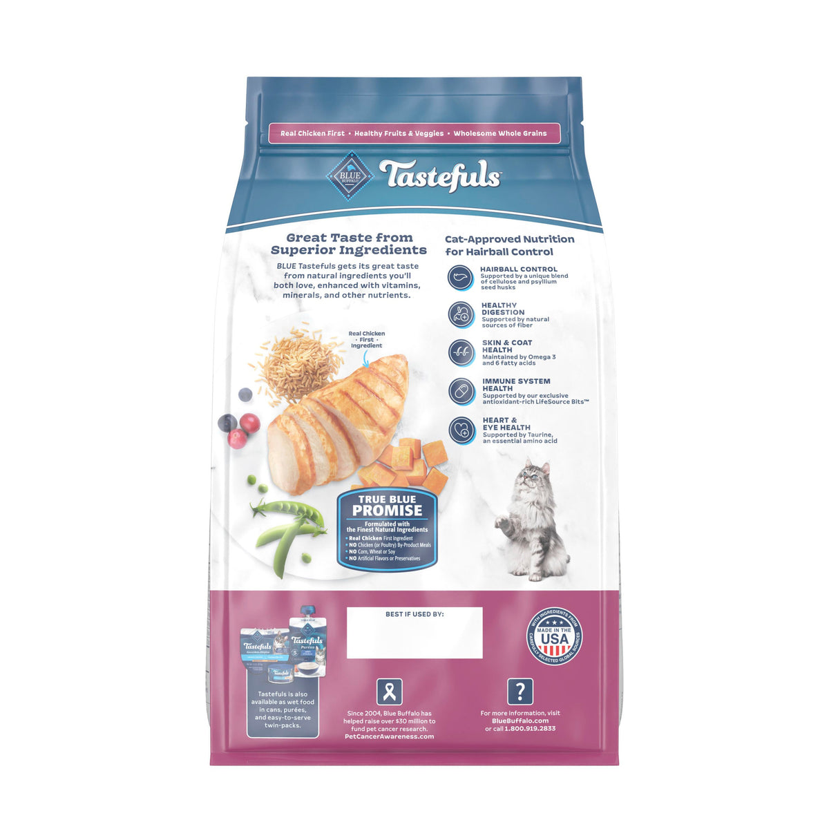 Blue Buffalo Tastefuls Adult Cat Hairball Control Dry Food, Chicken & Brown Rice, 5lb — product image 2