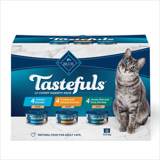 Blue Buffalo Tastefuls Wet Cat Food Variety Pack (Chicken, Turkey & Seafood Flavors) 12ct