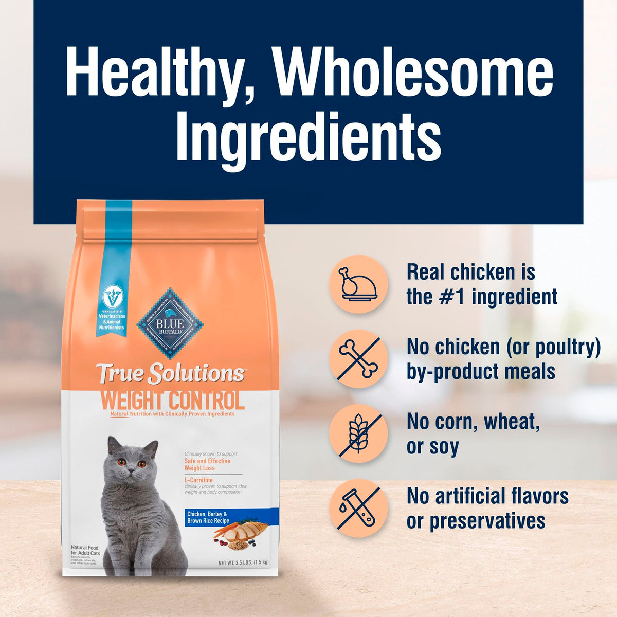 Blue Buffalo True Solutions Weight Control Natural Dry Cat Food, Chicken, 3.5-lb. Bag — product image 6