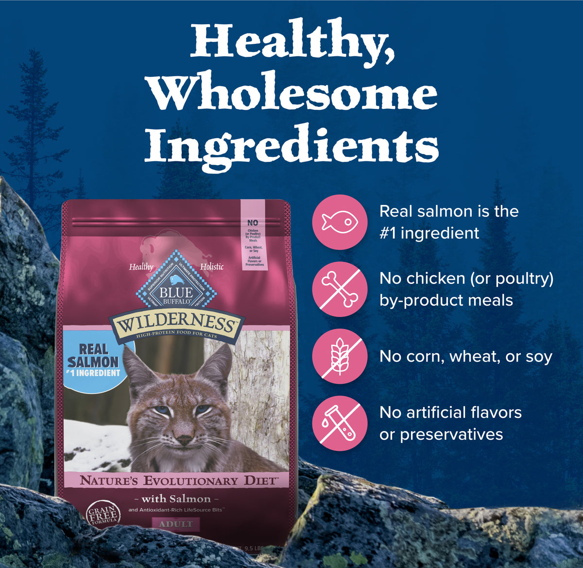Blue Buffalo Wilderness Natural High Protein Dry Food for Adult Cats, Salmon, 4-lb Bag — product image 6