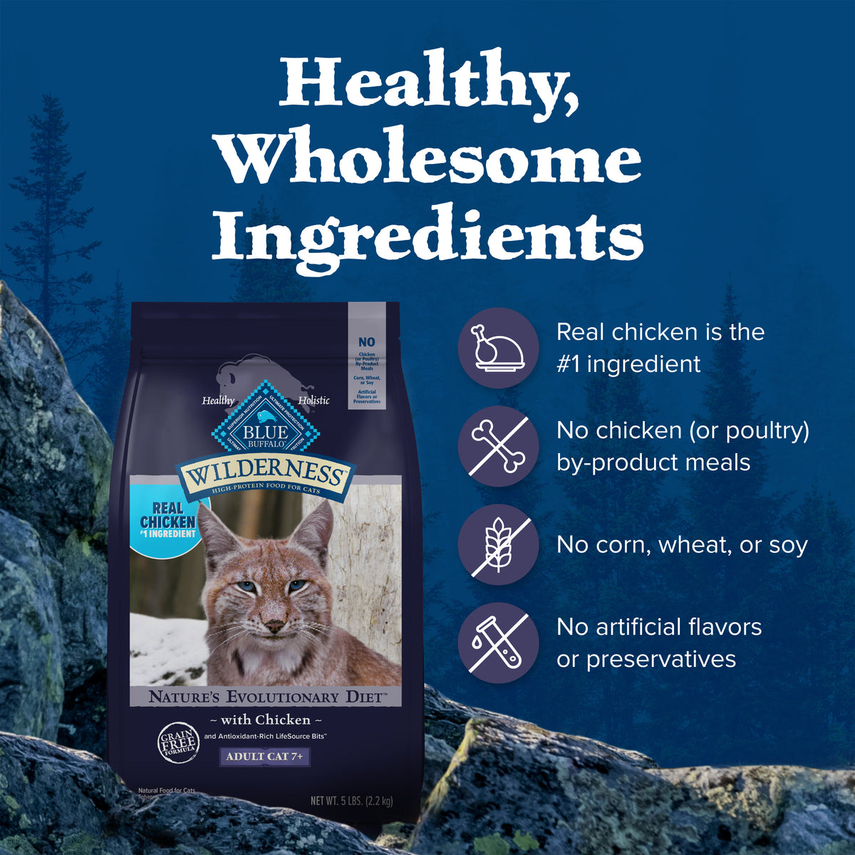 Blue Buffalo Wilderness Natural Mature Dry Cat Food, High-Protein, Chicken, 4-lb. Bag — product image 6