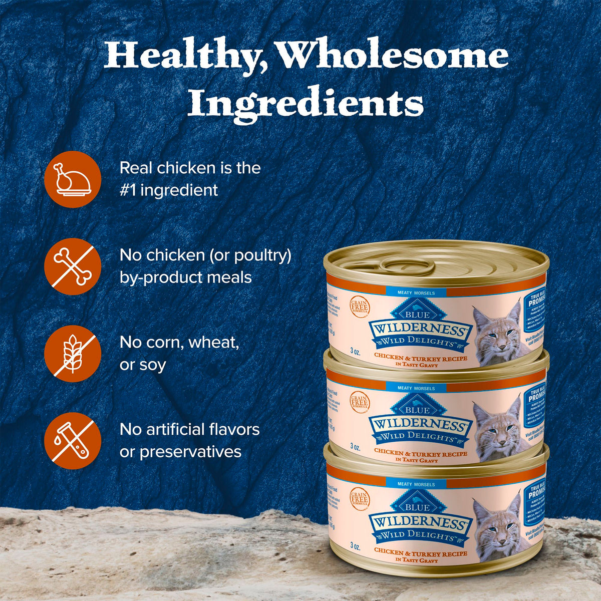 Blue Buffalo Wilderness Wild Delights Grain Free Wet Cat Food, Chicken & Turkey, 3oz Can — product image 6