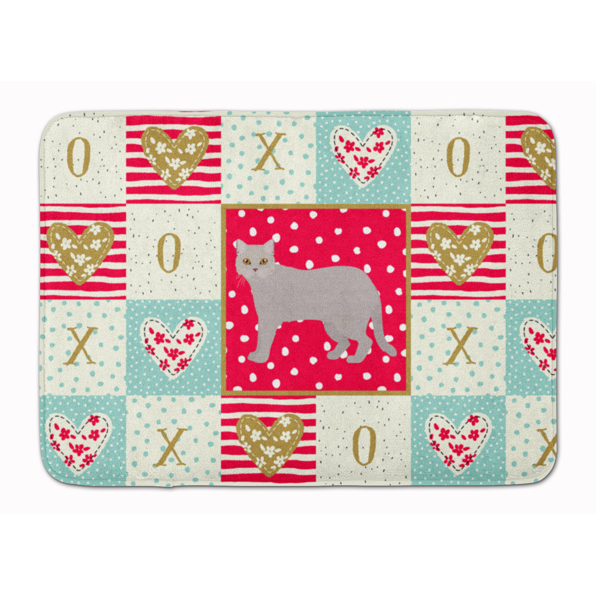 British Semi Longhair Cat Love Machine Washable Memory Foam Mat Red