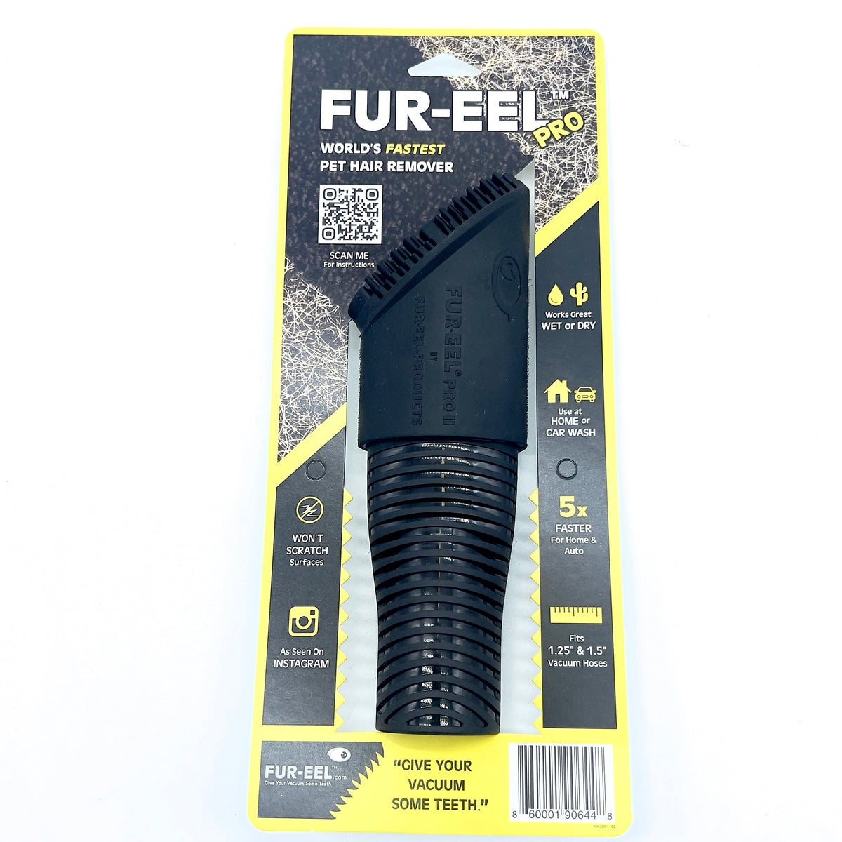Buff Brite: Fur Eel Pro II (2.0) & Fang Adapter - Pet Hair Remover Vacuum Attachment - Dog-Cat Grooming & Cleanup Tool, Silicone Head, Carpet-Home-Car — product image 2