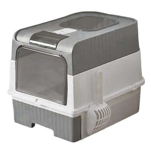 Cat Litter Box, Enclosed Removable Litter Boxs for Big Cats, Front Entry Top Exit Kitty Box Odor Control (Gray)