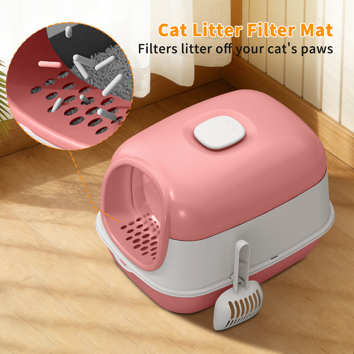 Cat Litter Box, Fully Enclosed Large Front-Entry Kitty Toilet with Flip-Top Lid, Litter Filter Pedal, Removable Base — product image 2