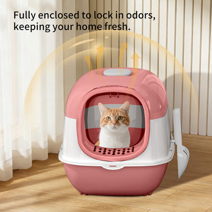 Cat Litter Box, Fully Enclosed Large Front-Entry Kitty Toilet with Flip-Top Lid, Litter Filter Pedal, Removable Base — product image 4