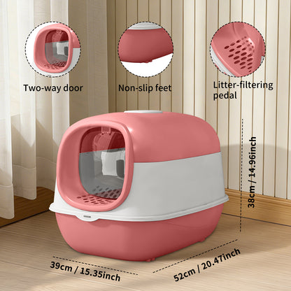 Cat Litter Box, Fully Enclosed Large Front-Entry Kitty Toilet with Flip-Top Lid, Litter Filter Pedal, Removable Base — product image 6