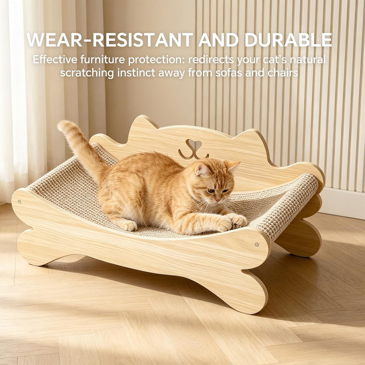 Cat Scratcher Bed for Indoor Cats Kitten Bed Cat Hammock with Solid Wood Frame Wear Resistant Sisal Backrest Design Cats Scratcher Lounge, Wooden Cat Furniture — product image 2