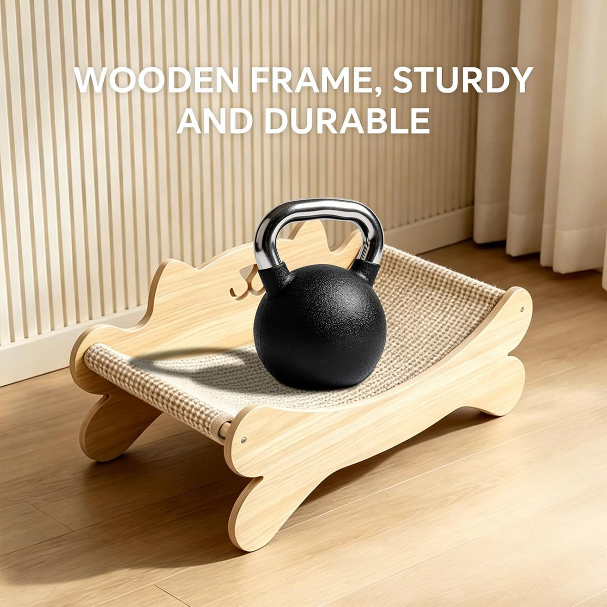 Cat Scratcher Bed for Indoor Cats Kitten Bed Cat Hammock with Solid Wood Frame Wear Resistant Sisal Backrest Design Cats Scratcher Lounge, Wooden Cat Furniture — product image 3
