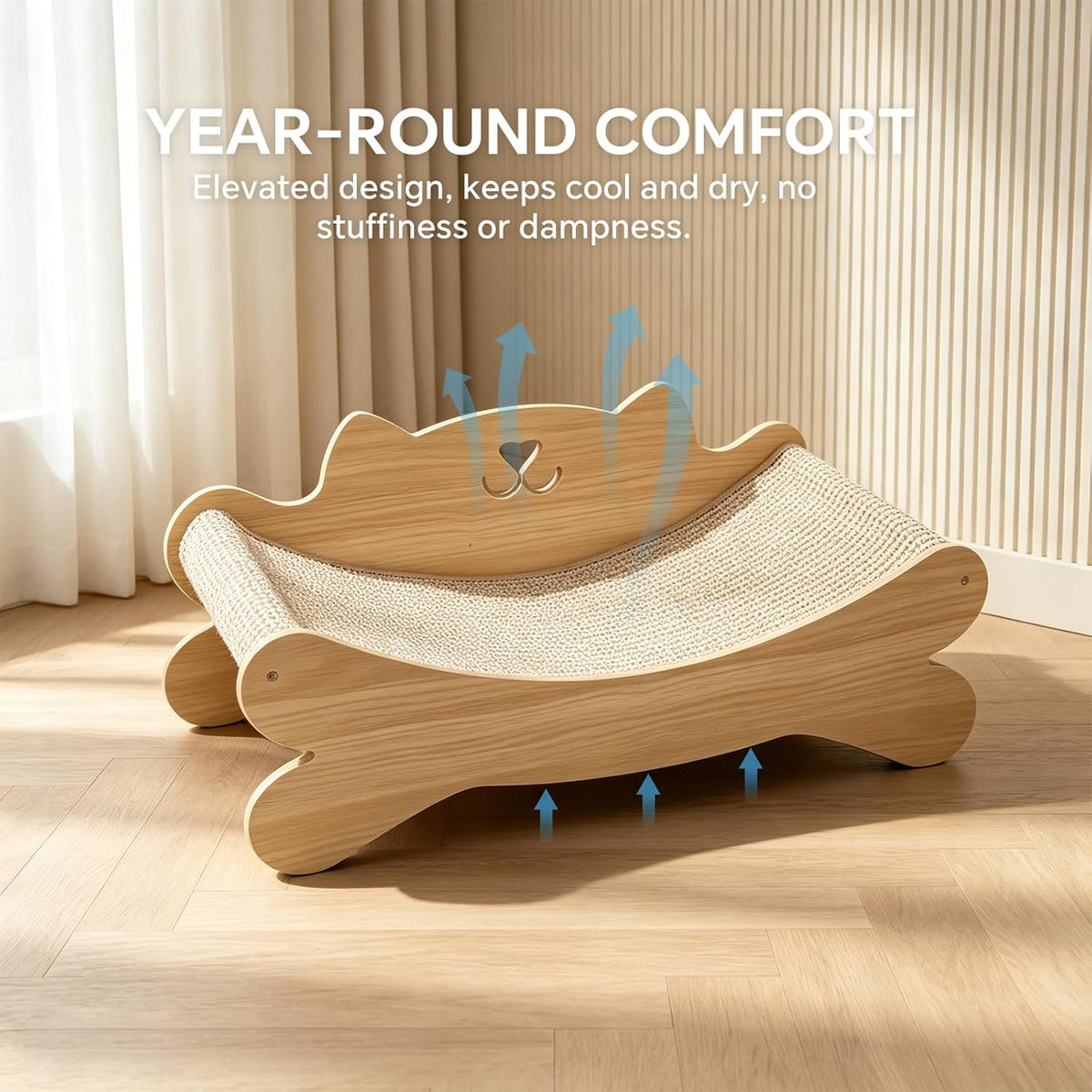 Cat Scratcher Bed for Indoor Cats Kitten Bed Cat Hammock with Solid Wood Frame Wear Resistant Sisal Backrest Design Cats Scratcher Lounge, Wooden Cat Furniture — product image 4