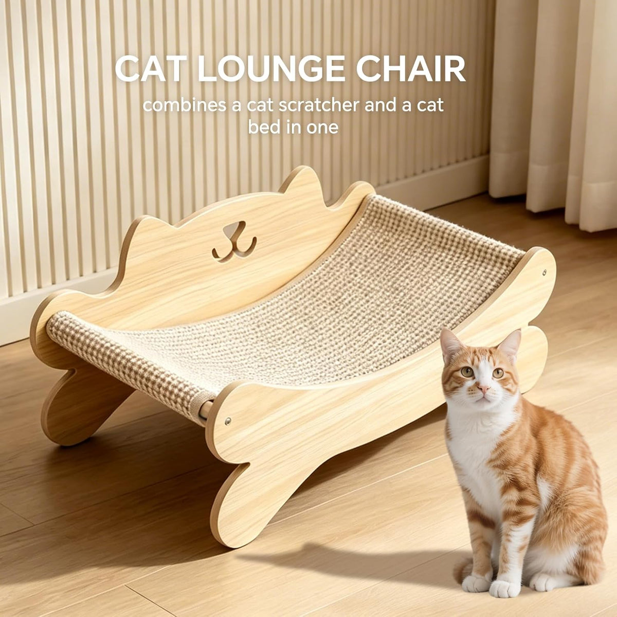 Cat Scratcher Bed for Indoor Cats Kitten Bed Cat Hammock with Solid Wood Frame Wear Resistant Sisal Backrest Design Cats Scratcher Lounge, Wooden Cat Furniture — product image 5