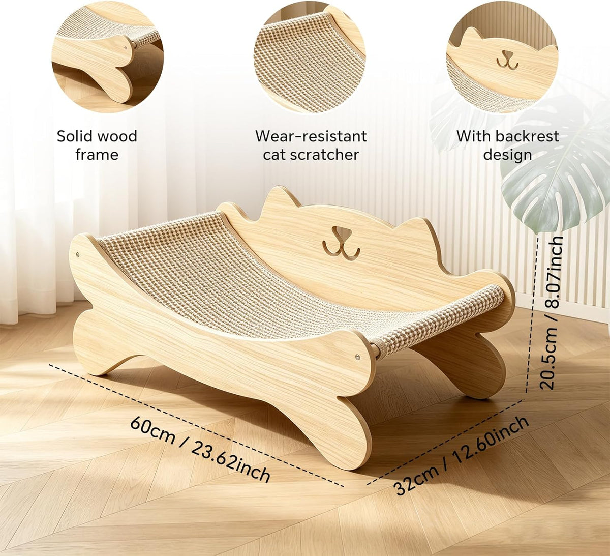 Cat Scratcher Bed for Indoor Cats Kitten Bed Cat Hammock with Solid Wood Frame Wear Resistant Sisal Backrest Design Cats Scratcher Lounge, Wooden Cat Furniture — product image 6