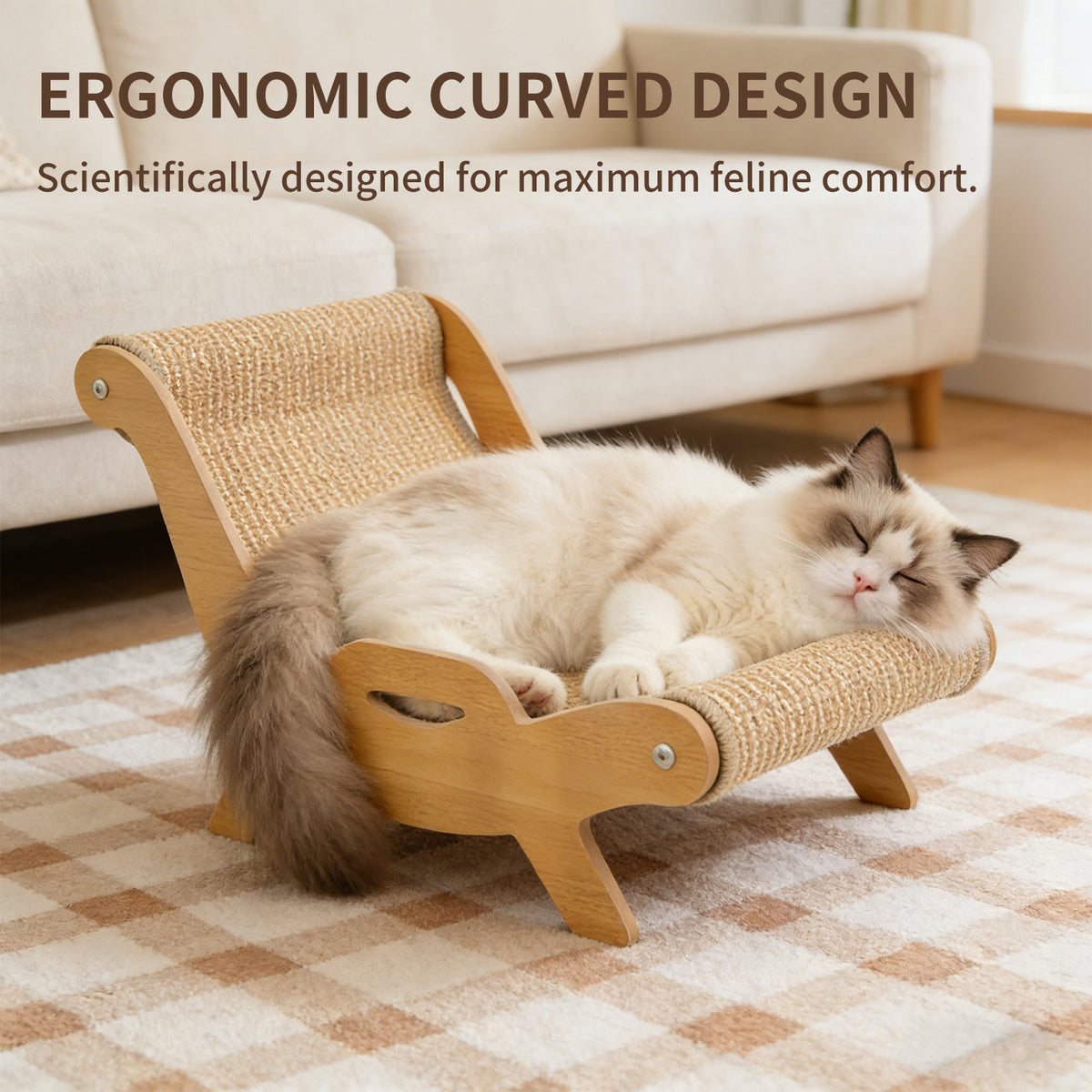 Cat Scratcher Lounge Chair, 2 in 1 Wooden Hammock Bed With Woven Scratching Surface for Kittens Dog — product image 3