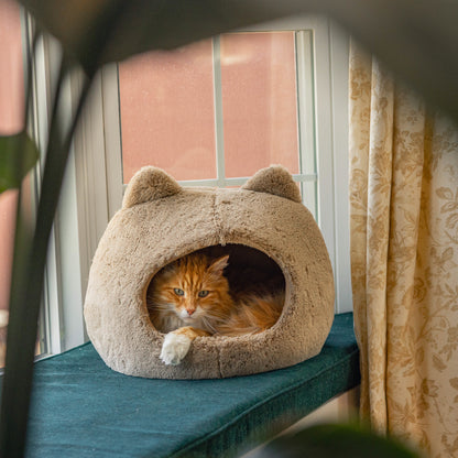 Catstages Meow Hut, Covered Cat Bed Cave for Indoor Cats, Cozy Enclosed with Removable Cushion, 16.9” x 15” x 15.8”, For Small Pets Up to 15 lbs, Tan, Small — product image 7