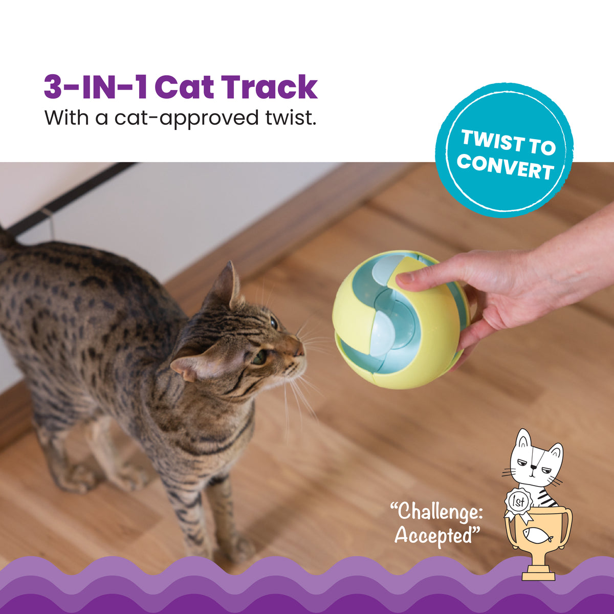 Catstages Twist-A-Ball 3-in-1 Convertible Cat Track Toy, Rolling Ball Toy for Indoor Cats, Green — product image 2