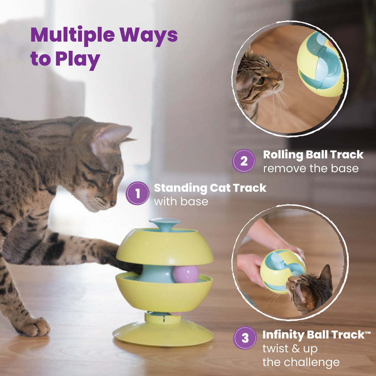 Catstages Twist-A-Ball 3-in-1 Convertible Cat Track Toy, Rolling Ball Toy for Indoor Cats, Green — product image 3