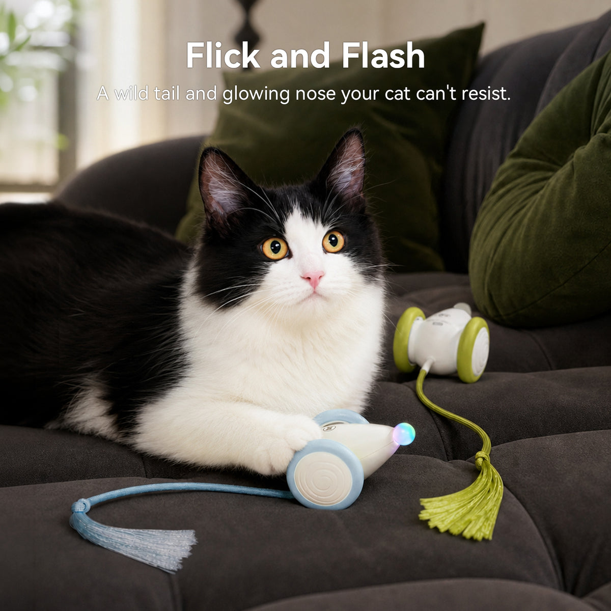 Cheerble Wicked Mouse Neo Automatic Interactive Cat Toy with Tail & LED Light, Milky Blue — product image 3