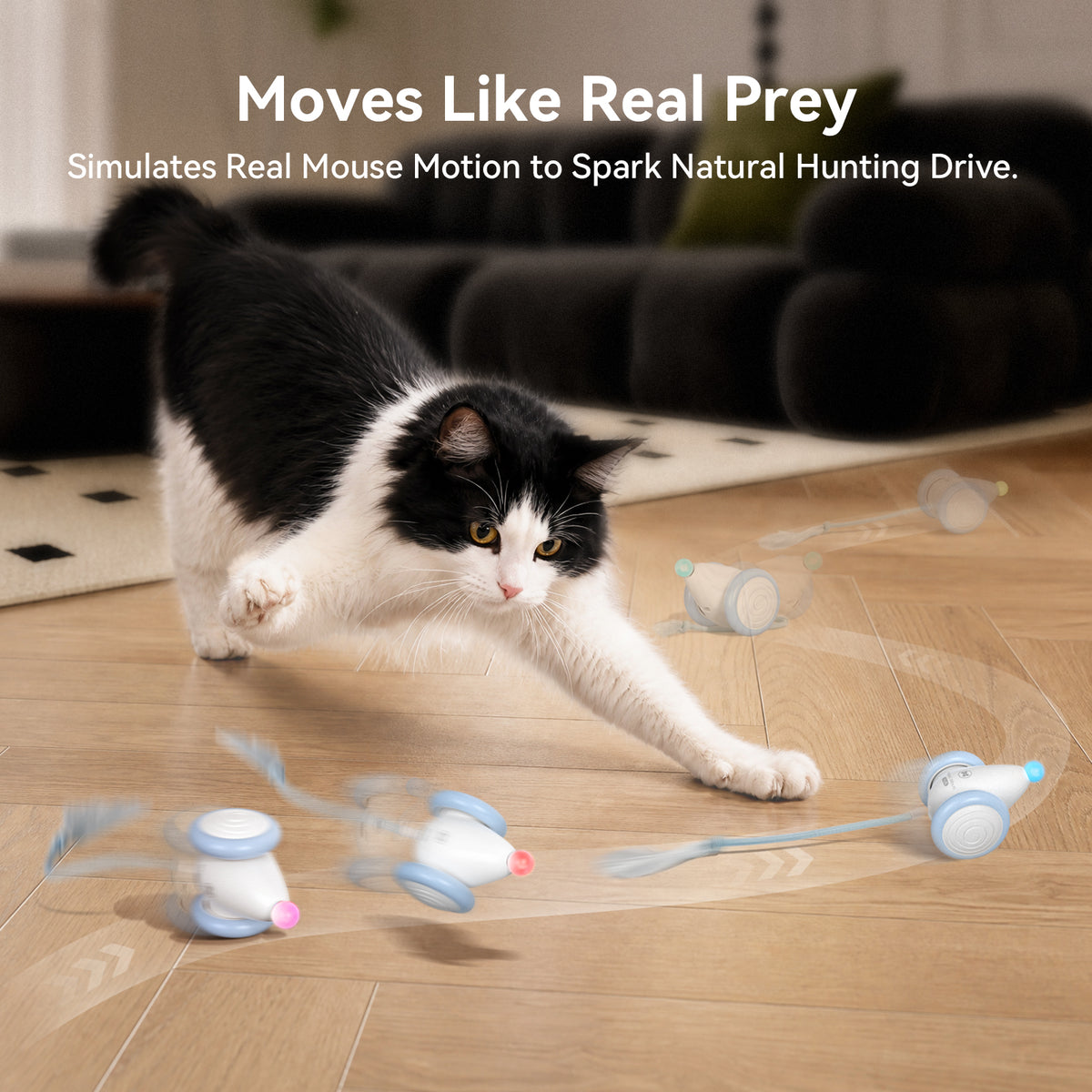 Cheerble Wicked Mouse Neo Automatic Interactive Cat Toy with Tail & LED Light, Milky Blue — product image 7