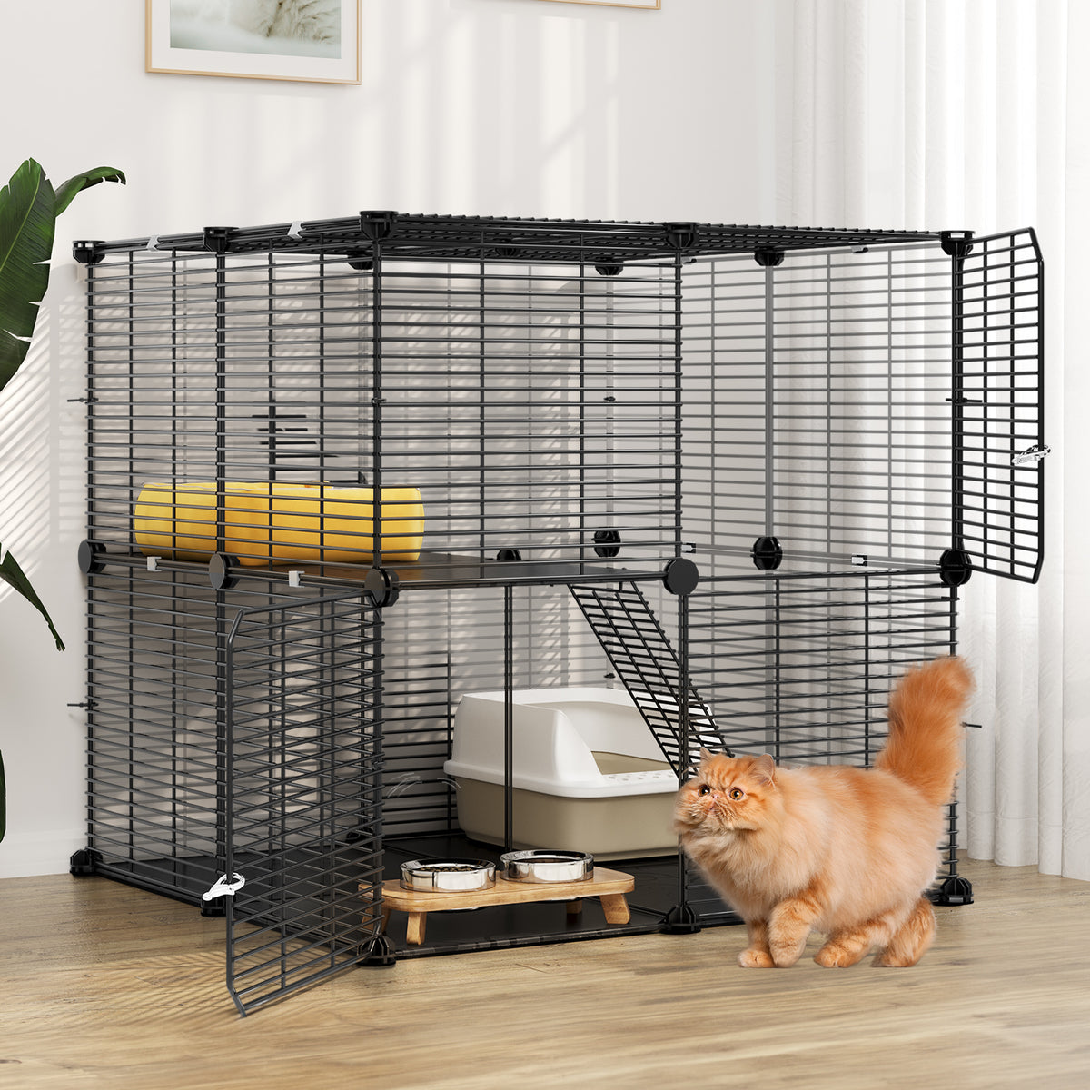 Dextrus Cat Cage 2 Tier Indoor Cat Enclosures Kitten Cage DIY Pet Playpen Metal Kennel for 1-2 Cats, Ferret, Chinchilla, Rabbit, Small Animals, Kitty, Squirrel, RV Travel, Camping