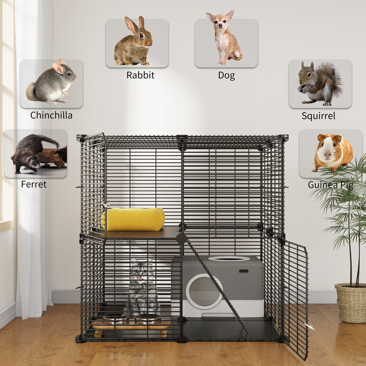 Dextrus Cat Cage 2 Tier Indoor Cat Enclosures Kitten Cage DIY Pet Playpen Metal Kennel for 1-2 Cats, Ferret, Chinchilla, Rabbit, Small Animals, Kitty, Squirrel, RV Travel, Camping — product image 2