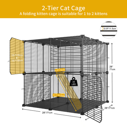 Dextrus Cat Cage 2 Tier Indoor Cat Enclosures Kitten Cage DIY Pet Playpen Metal Kennel for 1-2 Cats, Ferret, Chinchilla, Rabbit, Small Animals, Kitty, Squirrel, RV Travel, Camping — product image 3