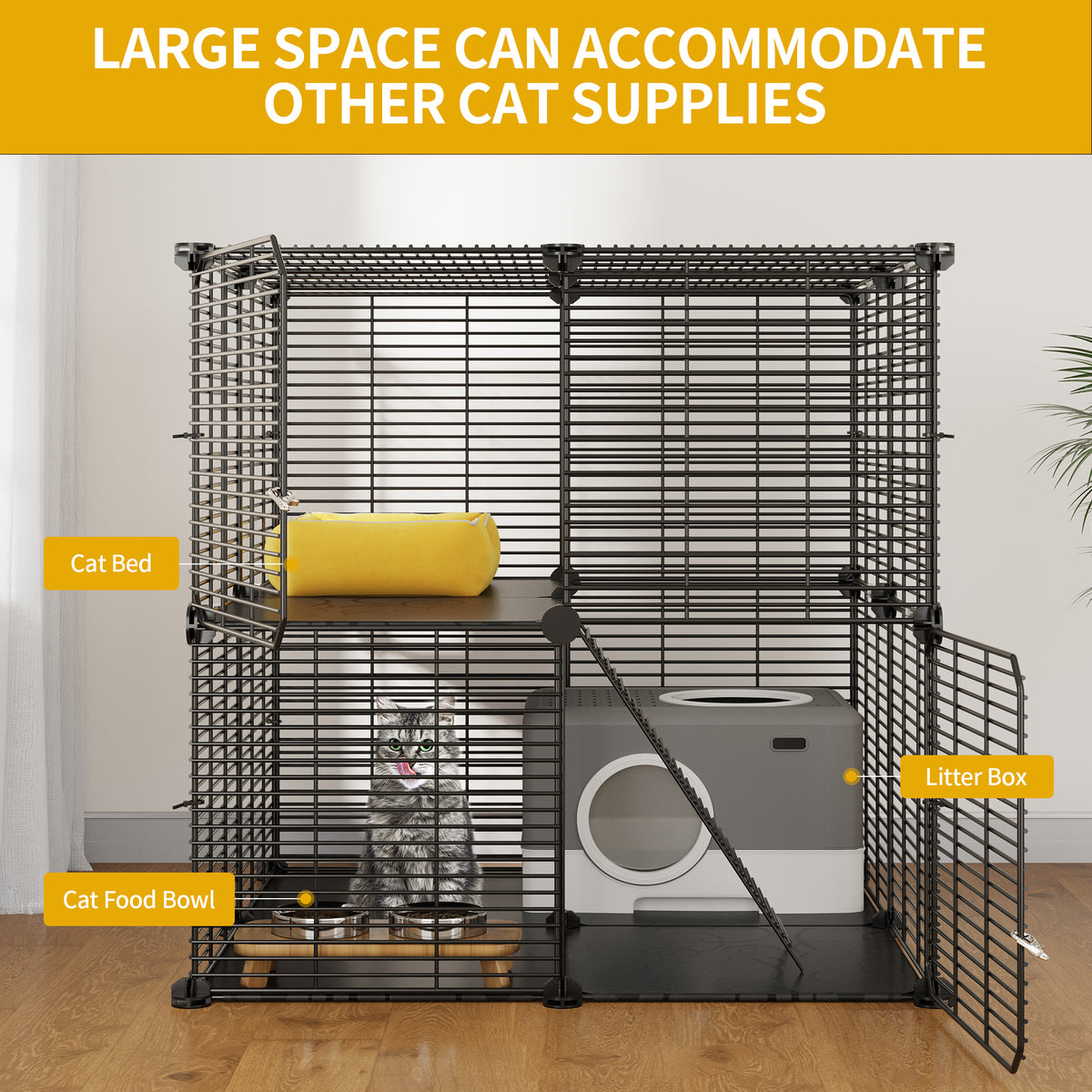 Dextrus Cat Cage 2 Tier Indoor Cat Enclosures Kitten Cage DIY Pet Playpen Metal Kennel for 1-2 Cats, Ferret, Chinchilla, Rabbit, Small Animals, Kitty, Squirrel, RV Travel, Camping — product image 5