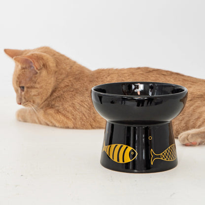 Dexypaws: Elevated Ceramic Cat Bowl - Black & Gold Fish - 7oz - Pet Feeding Dish, Meals, Food & Water, Ergonomic Height, Stylish, Shallow & Raised — product image 2