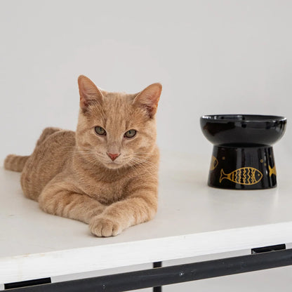 Dexypaws: Elevated Ceramic Cat Bowl - Black & Gold Fish - 7oz - Pet Feeding Dish, Meals, Food & Water, Ergonomic Height, Stylish, Shallow & Raised — product image 4
