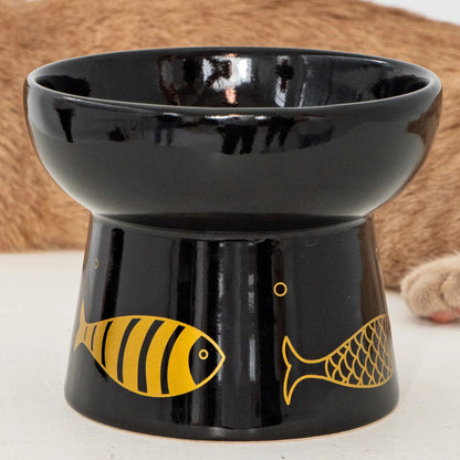 Dexypaws: Elevated Ceramic Cat Bowl - Black & Gold Fish - 7oz - Pet Feeding Dish, Meals, Food & Water, Ergonomic Height, Stylish, Shallow & Raised — product image 6