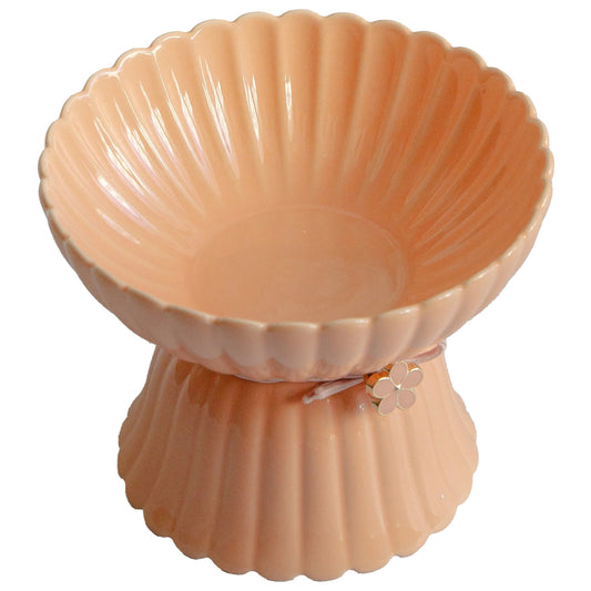 Dexypaws: Elevated Ceramic Cat Bowl - Blush Pink & Rose Gold Flower - 8.45oz, Stylish Pet Feeding Dish, Meals, Food & Water, Ergonomic Height, Raised