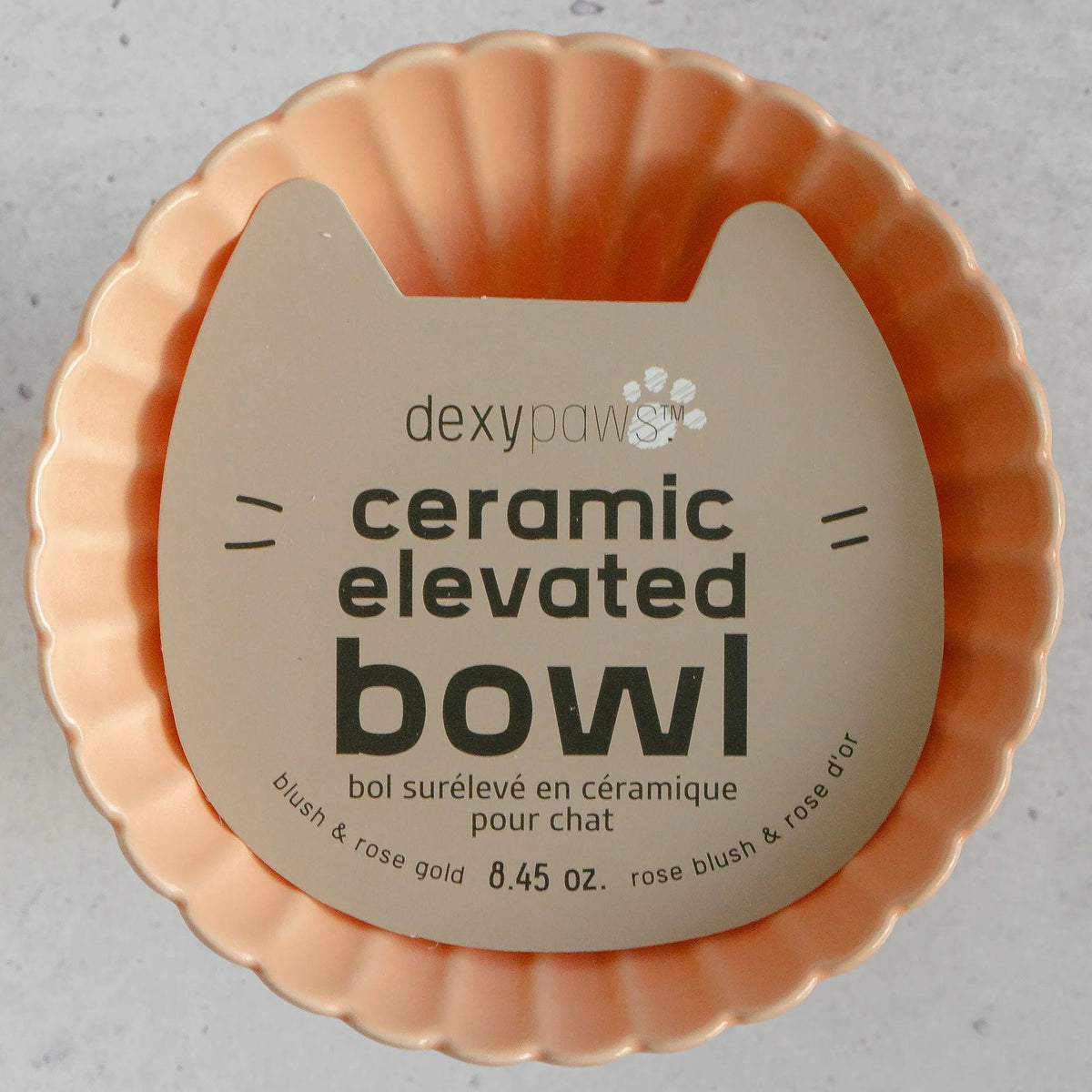 Dexypaws: Elevated Ceramic Cat Bowl - Blush Pink & Rose Gold Flower - 8.45oz, Stylish Pet Feeding Dish, Meals, Food & Water, Ergonomic Height, Raised — product image 3