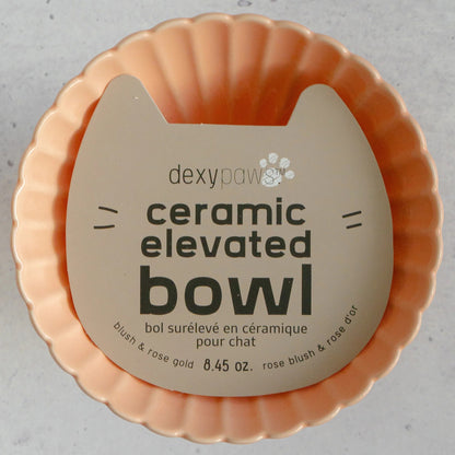 Dexypaws: Elevated Ceramic Cat Bowl - Blush Pink & Rose Gold Flower - 8.45oz, Stylish Pet Feeding Dish, Meals, Food & Water, Ergonomic Height, Raised — product image 3