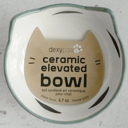Dexypaws: Elevated Ceramic Cat Bowl - Floral White & Black - 7oz, Pet Feeding Dish, Meals, Food & Water, Ergonomic Height, Stylish, Shallow& Raised — product image 3
