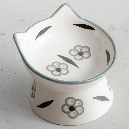 Dexypaws: Elevated Ceramic Cat Bowl - Floral White & Black - 7oz, Pet Feeding Dish, Meals, Food & Water, Ergonomic Height, Stylish, Shallow& Raised — product image 4