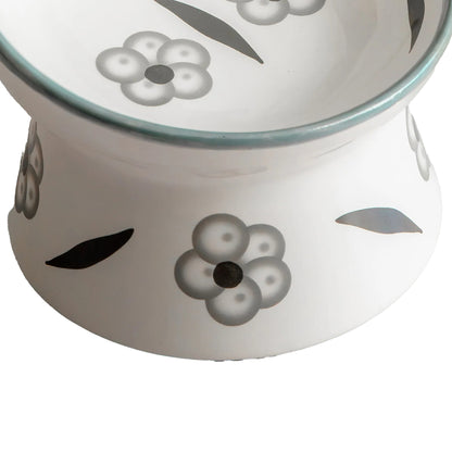 Dexypaws: Elevated Ceramic Cat Bowl - Floral White & Black - 7oz, Pet Feeding Dish, Meals, Food & Water, Ergonomic Height, Stylish, Shallow& Raised — product image 5