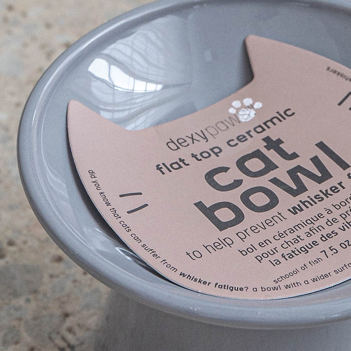 Dexypaws: Flat Top Ceramic Cat Bowl - Grey - 7.5oz, Pet Feeding Dish, Meals, Food & Water, Raised Ergonomic Height, Whisker Friendly, Stylish Design — product image 6