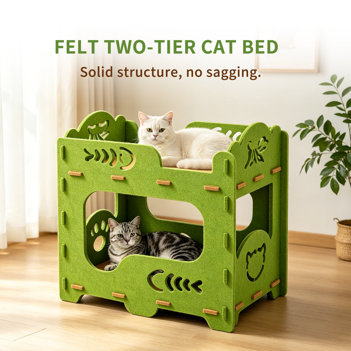 Felt Cat Bed Nest, Portable Pet Lounge House for Indoor & Outdoor Cats, Ideal for Playing Sleeping Resting, Green 50x29x52cm