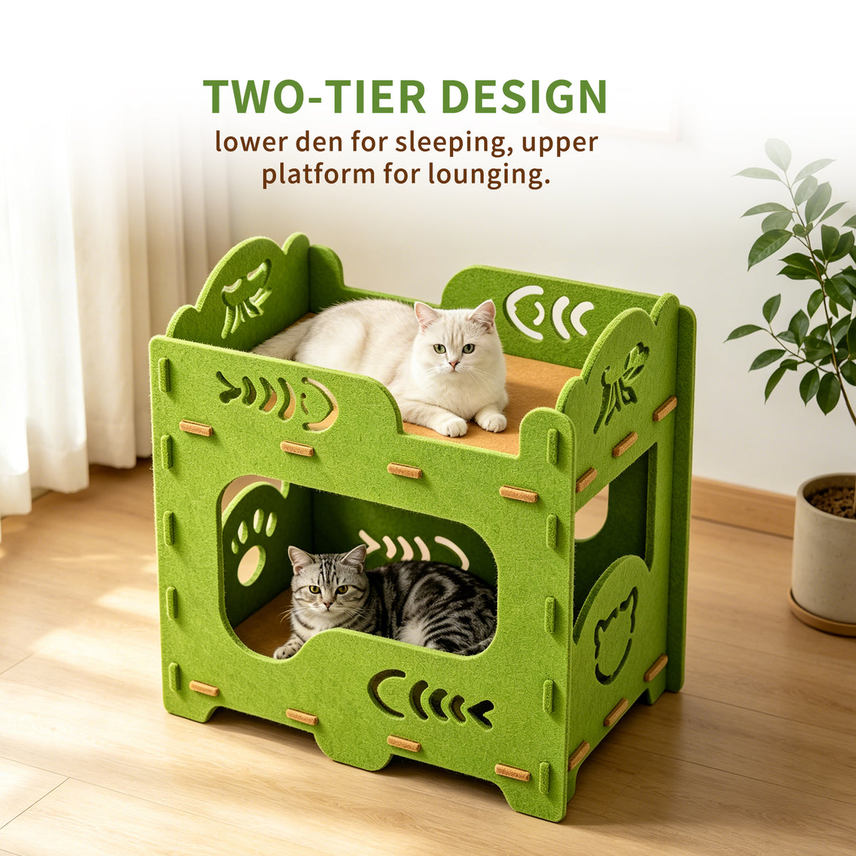Felt Cat Bed Nest, Portable Pet Lounge House for Indoor & Outdoor Cats, Ideal for Playing Sleeping Resting, Green 50x29x52cm — product image 2