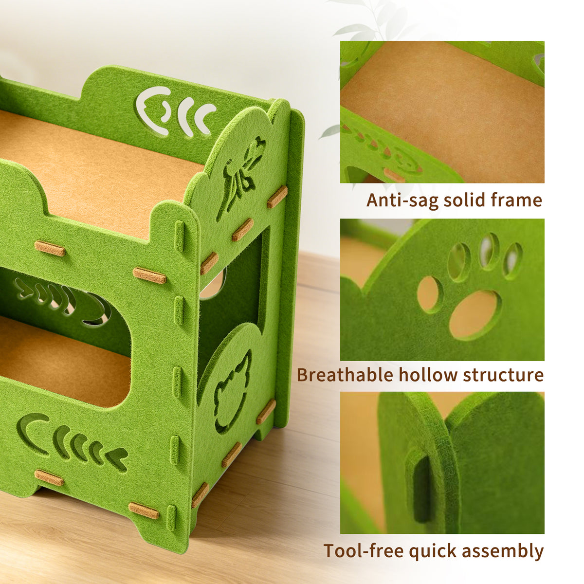 Felt Cat Bed Nest, Portable Pet Lounge House for Indoor & Outdoor Cats, Ideal for Playing Sleeping Resting, Green 50x29x52cm — product image 4