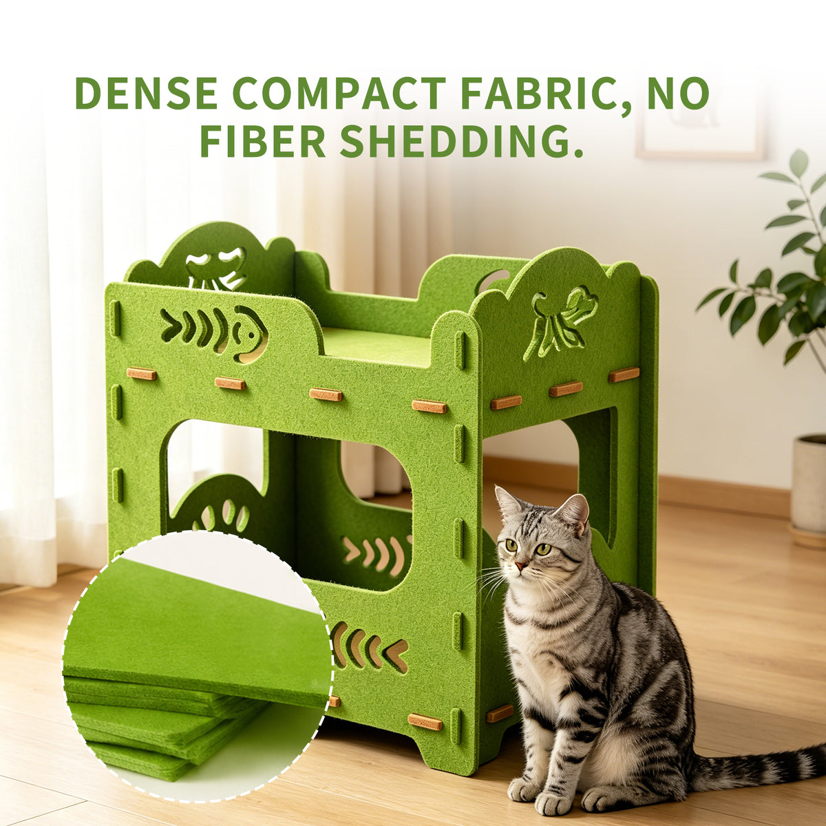 Felt Cat Bed Nest, Portable Pet Lounge House for Indoor & Outdoor Cats, Ideal for Playing Sleeping Resting, Green 50x29x52cm — product image 5